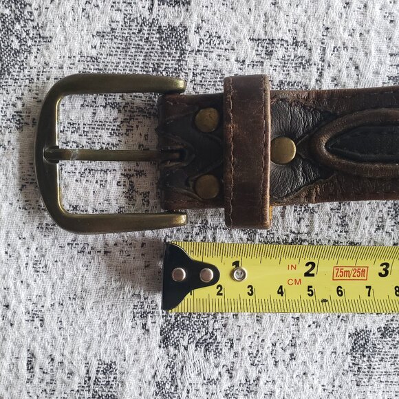 45" Custom Made Hand Crafted Brown & Tan Leather Tooled Belt - Picture 12 of 13